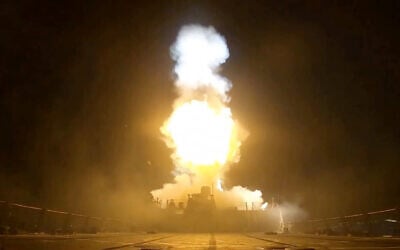 A projectile is fired during what the US Central Command (CENTCOM) said was a third round of strikes this week against Iran, in this screen grab taken from a handout video released on July 11, 2026. (US Central Command/Handout via REUTERS)