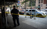The scene of an anti-Jewish stabbing on the Upper West Side of Manhattan, New York City, July 23, 2026. (Luke Tress/Times of Israel)