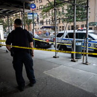 The scene of an anti-Jewish stabbing on the Upper West Side of Manhattan, New York City, July 23, 2026. (Luke Tress/Times of Israel)