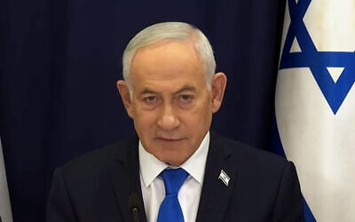 Prime Minister Benjamin Netanyahu speaks at the start of a cabinet meeting, July 26, 2026. (Screenshot via GPO)