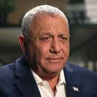 Yashar leader Gadi Eisenkot, interviewed on Channel 12 news, July 15, 2026. (Channel 12 screenshot)