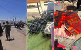 Left to right: Troops of the Givati Brigade's Tzabar Battalion abandoned their base in southern Israel, July 30, 2026; weapons left behind by the troops; a sign belonging to troops that was smashed by their commander. (Social media, used in accordance with Clause 27a of the Copyright Law)