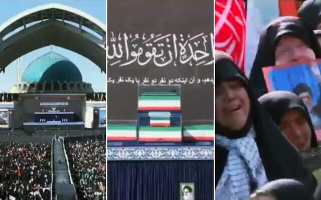Huge crowds of mourners gather for the start of the funeral of Iran's late supreme leader Ayatollah Ali Khamenei in Tehran on July 4, 2026. (Screen grab/Iranian state media)