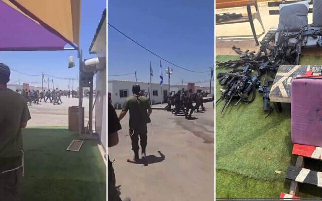 Troops of the Givati Brigade's Tzabar Battalion abandoned their base in southern Israel, July 30, 2026; weapons left behind by the troops. (Social media, used in accordance with Clause 27a of the Copyright Law)