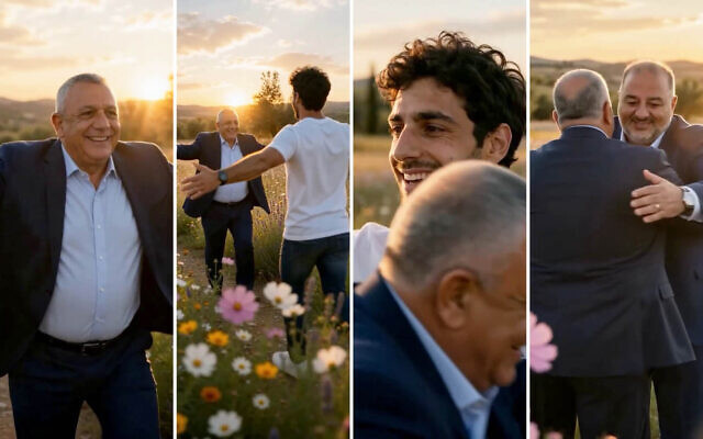 Screenshots from an AI-generated ad shared by Prime Minister Benjamin Netanyahu on July 21, 2026, against election rival Gadi Eisenkot (Via Facebook)