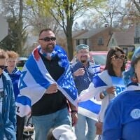 Milwaukee Jews march in the community's annual Walk for Israel, part of the federation's celebrations for Israel's independence day. (Courtesy of the Milwaukee Jewish Federation via JTA)