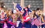 Team USA cheers at the opening ceremony of the Maccabiah Games in Jerusalem on July 14, 2022. (Courtesy Maccabi USA)
