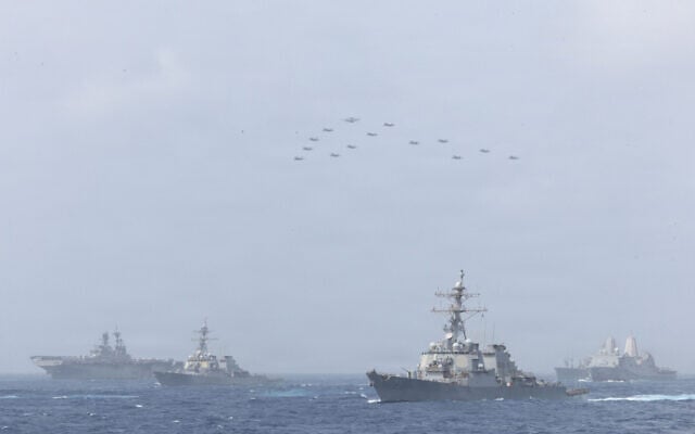 U.S. Navy warships and aircraft transit the Arabian Sea in close formation as CENTCOM forces continue to promote regional security and stability, June 30, 2026. (U.S. Navy photo) U.S. Navy warships and aircraft transit the Arabian Sea in close formation as CENTCOM forces continue to promote regional security and stability, June 30, 2026. (U.S. Navy photo)