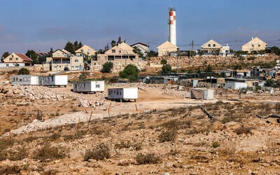Newly-erected mobile houses set up by Israeli settlers are pictured near the Palestinian village of Umm al-Kheir in the Masafer Yatta area, south of Hebron in the West Bank, on August 28, 2025. (Hazem Bader/AFP) Newly-erected mobile houses set up by Israeli settlers are pictured near the Palestinian village of Umm al-Kheir in the Masafer Yatta area, south of Hebron in the West Bank, on August 28, 2025. (Hazem Bader/AFP)