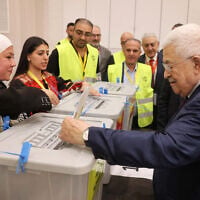 In this handout picture provided by the Palestinian Authority's press office (PPO), Palestinian Authority President Mahmoud Abbas votes during the elections for the new central committee of the Fatah movement during their Eighth General Conference in the city of Ramallah in the West Bank on May 16, 2026. (Thaer Ghanaim/PPO/AFP)