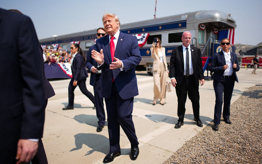 US President Donald Trump greets onlookers after arriving in a Freedom250-themed train ahead of a dedication ceremony for the Theodore Roosevelt Presidential Library on July 01, 2026 in Medora, North Dakota. (Andrew Harnik/Getty Images/AFP) US President Donald Trump greets onlookers after arriving in a Freedom250-themed train ahead of a dedication ceremony for the Theodore Roosevelt Presidential Library on July 01, 2026 in Medora, North Dakota. (Andrew Harnik/Getty Images/AFP)