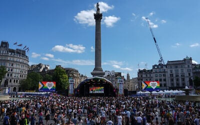 People crowd into Trafalgar Square after the annual Pride Parade, in London on July 4, 2026. (CARLOS JASSO / AFP) People crowd into Trafalgar Square after the annual Pride Parade, in London on July 4, 2026. (CARLOS JASSO / AFP)