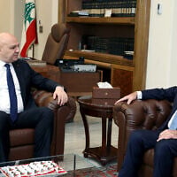 This handout picture released by the Lebanese Presidency's press office shows Lebanon's President Joseph Aoun (L) receiving US Ambassador to Lebanon Michael Issa at the Presidential Palace in Baabda, east of Beirut, on July 9, 2026. (Lebanese Presidency/AFP)