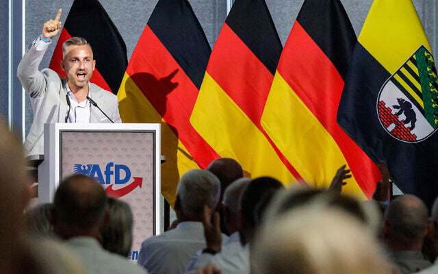 Ulrich Siegmund, the far-right Alternative for Germany (AfD) party's top candidate for the regional elections in the eastern federal state of Saxony-Anhalt, speaks to the delegates during the state party convention in Magdeburg, eastern Germany on July 11, 2026. (Jens SCHLÜTER / AFP) Ulrich Siegmund, the far-right Alternative for Germany (AfD) party's top candidate for the regional elections in the eastern federal state of Saxony-Anhalt, speaks to the delegates during the state party convention in Magdeburg, eastern Germany on July 11, 2026. (Jens SCHLÜTER / AFP)