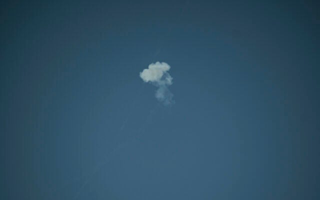 Air defense interceptions are seen in the sky above Doha, Qatar on July 12, 2026 (AFP)