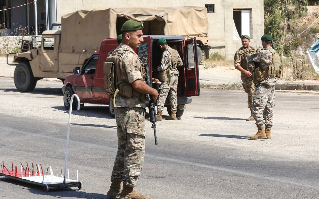 Lebanese soldiers man a checkpoint after deploying to the southern town of Srifa, on July 21, 2026. (MAHMOUD ZAYYAT/AFP)