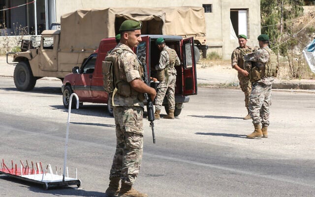 Lebanese soldiers man a checkpoint after deploying to the southern town of Srifa, on July 21, 2026. (MAHMOUD ZAYYAT/AFP)