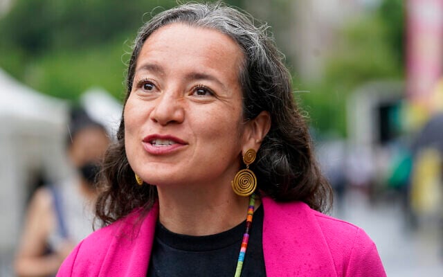 Ana Maria Archila speaks to New Yorkers while canvasing in Union Square, June 27, 2022, in New York. (AP Photo/Mary Altaffer) Ana Maria Archila speaks to New Yorkers while canvasing in Union Square, June 27, 2022, in New York. (AP Photo/Mary Altaffer)