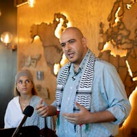 Uncommitted National Movement organizers Abbas Alawieh, right, and Lexis Zeidan, speak to the media on November 6, 2024, in Dearborn, Michigan. (AP Photo/David Goldman)