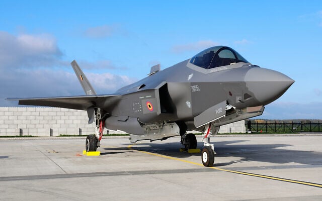 An F-35A Lightning II sits on the runway at the Florennes Airbase in Florennes, Belgium, October 13, 2025 (Geert Vanden Wijngaert/AP)