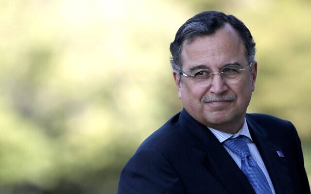 Then-Egyptian foreign minister Nabil Fahmy arrives at an EU-Arab league Foreign Ministers summit, in Athens, Greece, on June 11, 2014. (AP Photo/Petros Giannakouris, File)