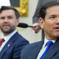 USVice President JD Vance, left, and Secretary of State Marco Rubio attend a meeting in the Oval Office at the White House, March 3, 2026, in Washington. (AP Photo/Mark Schiefelbein, file)