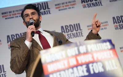 Hasan Piker speaks at a campaign rally for Abdul El-Sayed, a far left candidate in the Democratic primary for US Senate, at the University of Michigan in Ann Arbor, Michigan, April 7, 2026. (AP Photo/Julia Demaree Nikhinson)