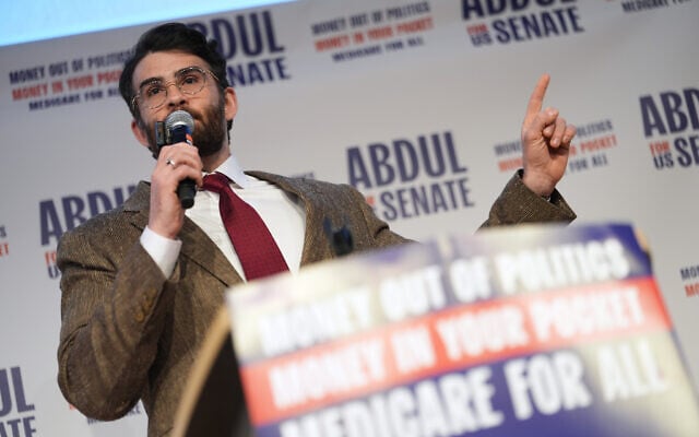 Hasan Piker speaks at a campaign rally for Abdul El-Sayed, a far left candidate in the Democratic primary for US Senate, at the University of Michigan in Ann Arbor, Michigan, April 7, 2026. (AP Photo/Julia Demaree Nikhinson)