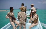 Yemeni soldiers patrol the strategic Bab el-Mandeb Strait, Yemen, April 5, 2026 (AP Photo/Abdulnasser Alseddik)