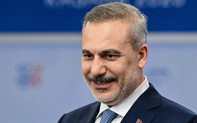 Turkish Foreign Minister Hakan Fidan arrives to meet Russian President Vladimir Putin on the sidelines of the Russia-ASEAN summit in Kazan, Russia, June 17, 2026. (Sergei Bobylev, Sputnik, Government Pool Photo via AP)