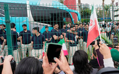 Fans greet members of the Iran World Cup soccer team as they leave their hotel for the airport, June 30, 2026, in Tijuana, Mexico. (AP Photo/Gregory Bull) Fans greet members of the Iran World Cup soccer team as they leave their hotel for the airport, June 30, 2026, in Tijuana, Mexico. (AP Photo/Gregory Bull)