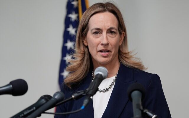 New Jersey Governor-elect Mikie Sherrill talks to reporters during a news conference in Trenton, N.J., November 5, 2025. (AP Photo/Seth Wenig)