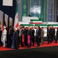 Iranian religious leaders and other mourners walk past the coffins of slain Iranian Supreme Leader Ayatollah Ali Khamenei and members of his family during a viewing ceremony ahead of the dayslong funeral ceremonies at the Imam Khomeini Mosalla Grand Mosque in Tehran, Iran, July 3, 2026. (AP Photo/Vahid Salemi) Iranian religious leaders and other mourners walk past the coffins of slain Iranian Supreme Leader Ayatollah Ali Khamenei and members of his family during a viewing ceremony ahead of the dayslong funeral ceremonies at the Imam Khomeini Mosalla Grand Mosque in Tehran, Iran, July 3, 2026. (AP Photo/Vahid Salemi)