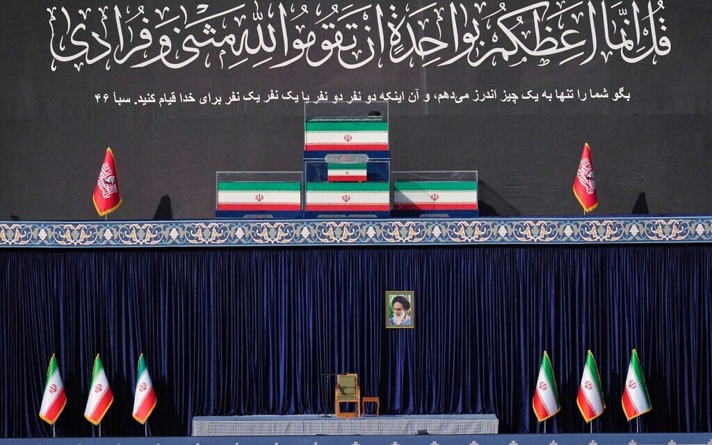 The coffins of slain Iranian Supreme Leader Ayatollah Ali Khamenei and members of his family are displayed on a platform above an empty chair at the start of the days-long funeral ceremonies at the Imam Khomeini Mosalla Grand Mosque in Tehran, Iran, July 4, 2026. (AP Photo/Altaf Qadri) The coffins of slain Iranian Supreme Leader Ayatollah Ali Khamenei and members of his family are displayed on a platform above an empty chair at the start of the days-long funeral ceremonies at the Imam Khomeini Mosalla Grand Mosque in Tehran, Iran, July 4, 2026. (AP Photo/Altaf Qadri)