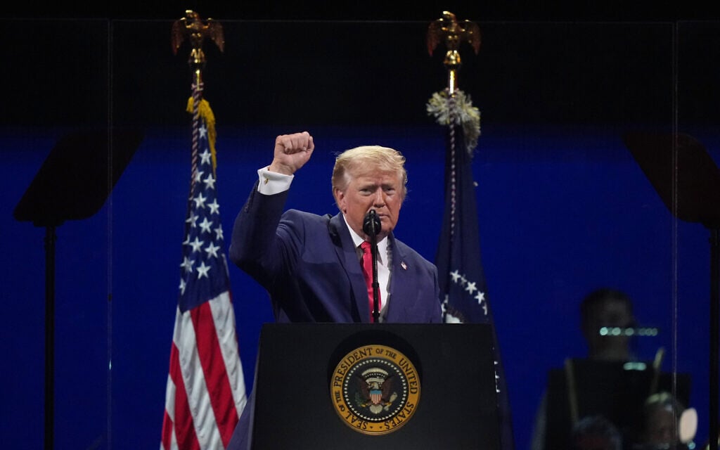 US President Donald Trump speaks at Salute to America, an Independence Day event honoring the nation's 250th anniversary, July 4, 2026, on the National Mall in Washington. (AP Photo/Alex Brandon)