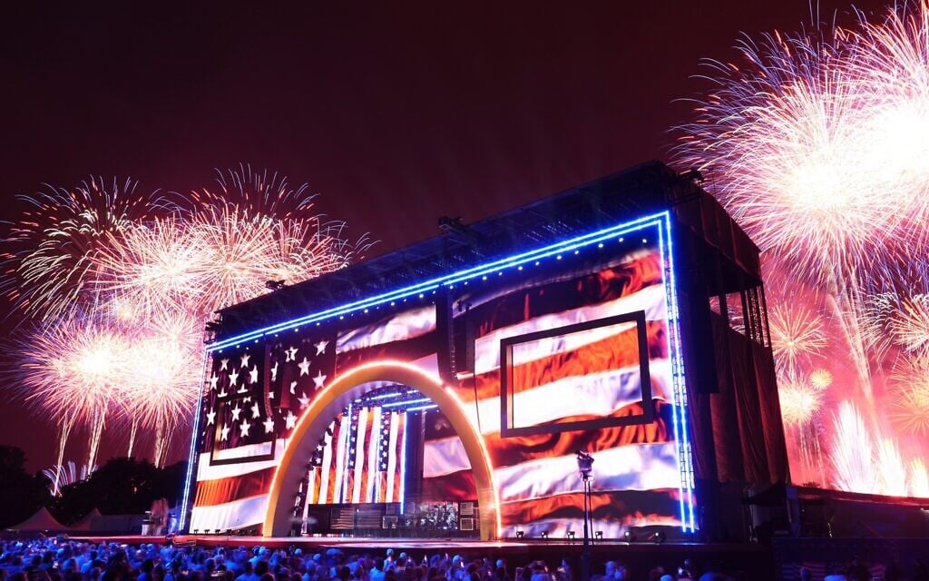 Fireworks explode during Salute to America, an Independence Day event honoring the nation's 250th anniversary, July 4, 2026, on the National Mall in Washington. (AP Photo/Mark Schiefelbein)