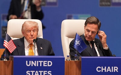 US President Donald Trump, left, and NATO Secretary General Mark Rutte attend the plenary session at the NATO summit in Ankara, Turkey, July 8, 2026. (Alex Brandon/AP)