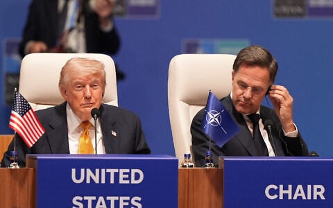 US President Donald Trump, left, and NATO Secretary General Mark Rutte attend the plenary session at the NATO summit in Ankara, Turkey, July 8, 2026. (Alex Brandon/AP)