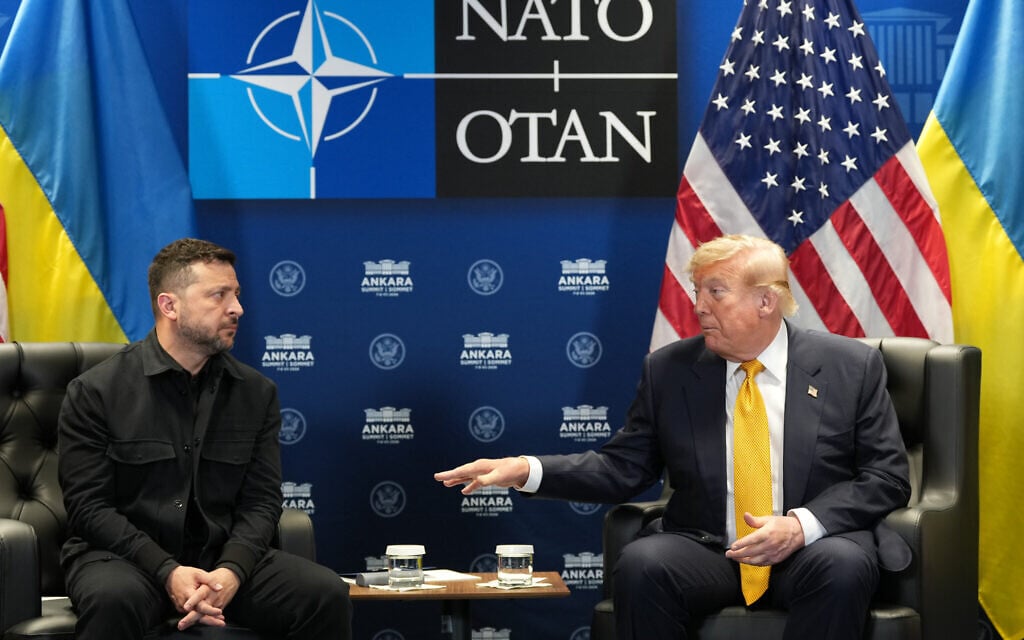 US President Donald Trump meets with Ukraine's President Volodymyr Zelensky on the sidelines of the NATO summit in Ankara, Turkey, July 8, 2026. (AP Photo/ Alex Brandon) US President Donald Trump meets with Ukraine's President Volodymyr Zelensky on the sidelines of the NATO summit in Ankara, Turkey, July 8, 2026. (AP Photo/ Alex Brandon)