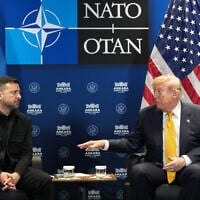 US President Donald Trump meets with Ukraine's President Volodymyr Zelensky on the sidelines of the NATO summit in Ankara, Turkey, July 8, 2026. (AP Photo/ Alex Brandon)