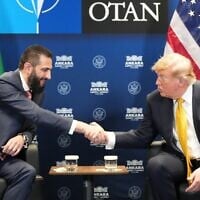 US President Donald Trump meets with Syrian President Ahmad al-Sharaa on the sidelines of the NATO summit in Ankara, Turkey, July 8, 2026. (AP Photo/ Alex Brandon)