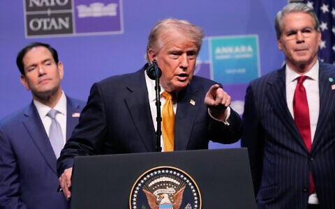President Donald Trump speaks during a media conference at the NATO summit in Ankara, Turkey, Wednesday, July 8, 2026. (AP Photo/Hussein Malla)