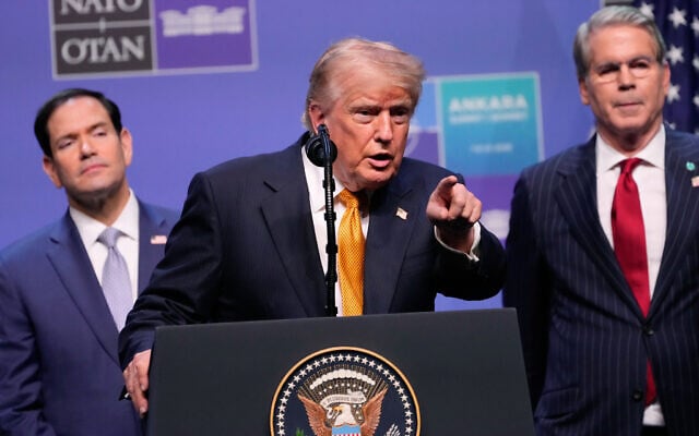 President Donald Trump speaks during a media conference at the NATO summit in Ankara, Turkey, Wednesday, July 8, 2026. (AP Photo/Hussein Malla)