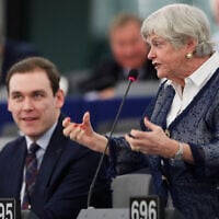 FILE - Britain's European parliament member Ann Widdecombe, right, of the Brexit party, speaks during a debate at the European parliament, Jan. 14, 2020, in Strasbourg, eastern France. (AP Photo/Jean-Francois Badias, File) FILE - Britain's European parliament member Ann Widdecombe, right, of the Brexit party, speaks during a debate at the European parliament, Jan. 14, 2020, in Strasbourg, eastern France. (AP Photo/Jean-Francois Badias, File)