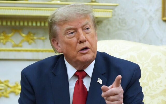 US President Donald Trump speaks as he meets with Iraq’s Prime Minister Ali al-Zaidi in the Oval Office of the White House, in Washington, July 14, 2026. (Julia Demaree Nikhinson/AP)