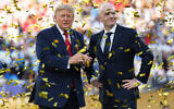 US President Donald Trump, left, and FIFA President Gianni Infantino watch confetti fall at the conclusion of the World Cup championship final soccer match between Spain and Argentina in East Rutherford, New Jersey, July 19, 2026. (AP Photo/Jacquelyn Martin)