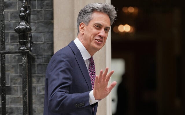 Ed Miliband, Britain’s new foreign secretary, arrives for a Cabinet meeting in Downing Street in London, July 21, 2026. (AP Photo/Kirsty Wigglesworth)
