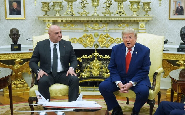 US President Donald Trump meets with Lebanese President Joseph Aoun in the Oval Office at the White House, July 21, 2026, in Washington. (AP Photo/Mark Schiefelbein)
