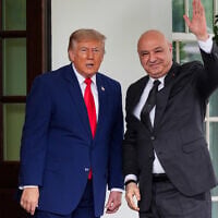 President Donald Trump greets Lebanon’s President Joseph Aoun on his arrival at the White House, July 21, 2026, in Washington. (AP Photo/Julia Demaree Nikhinson)