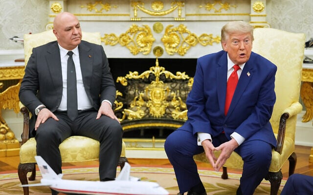 US President Donald Trump meets with Lebanese President Joseph Aoun in the Oval Office at the White House, July 21, 2026, in Washington. (AP Photo/Mark Schiefelbein)